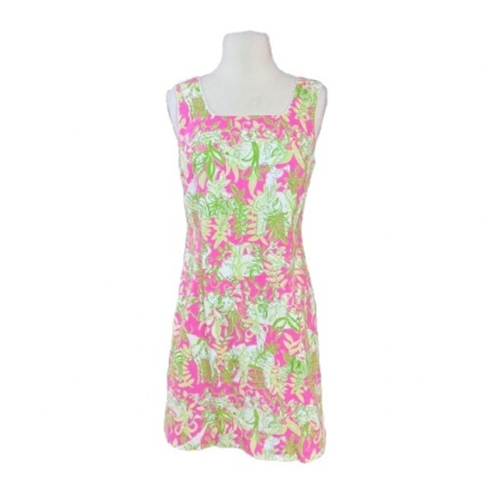 Lilli Pulitzer Pink and Green Sz 6 Jungle Road Cotton‎ Dress Tropical Vacation
